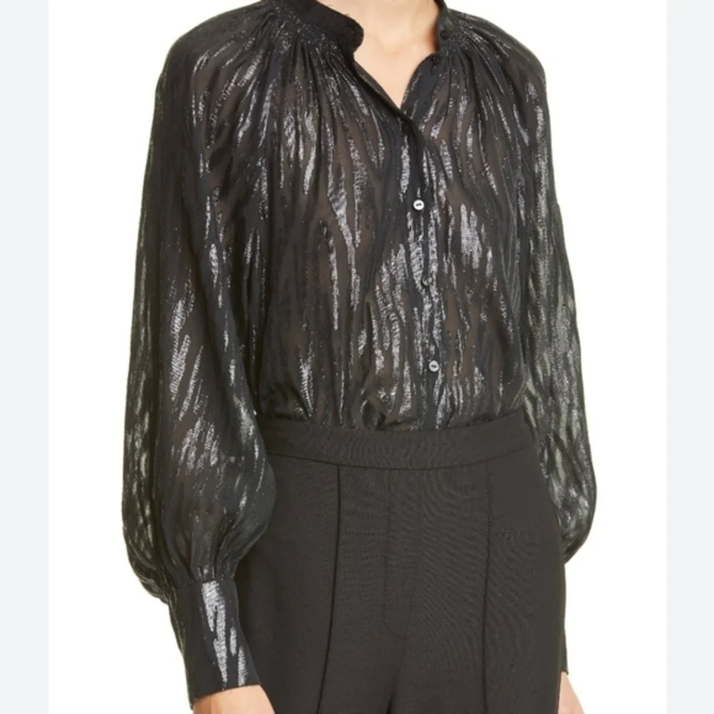 Rebecca Taylor Safari silk - blend blouse in black size 10.